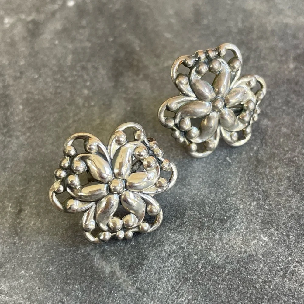 Vintage Danecraft Sterling Silver Floral Earrings